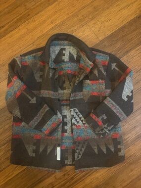 Southwestern Pattern Wool Jacket in Brown, Red & Teal